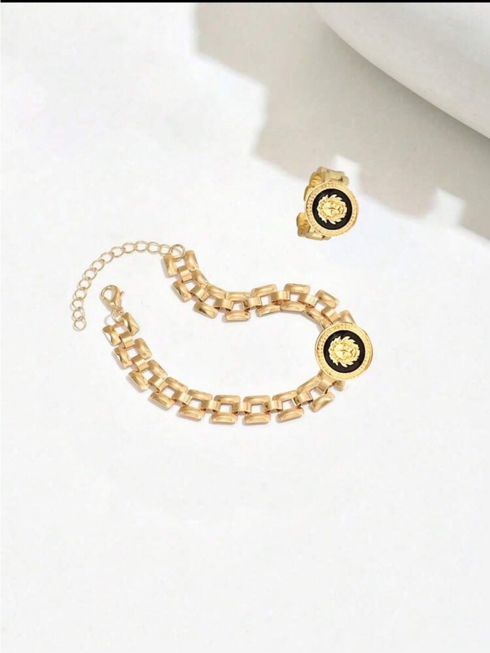 Gold-tone Medallion Ring and Bracelet Set with Black Accent - Picture 4 of 6